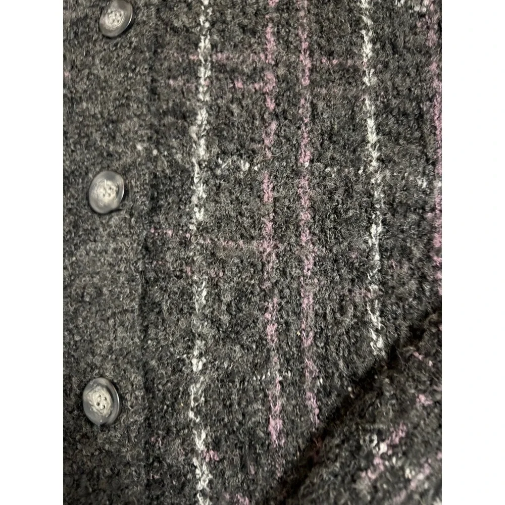 Pendleton Cardigan Sweater Women Medium Grey Plaid Wool Blend Boucle Heritage